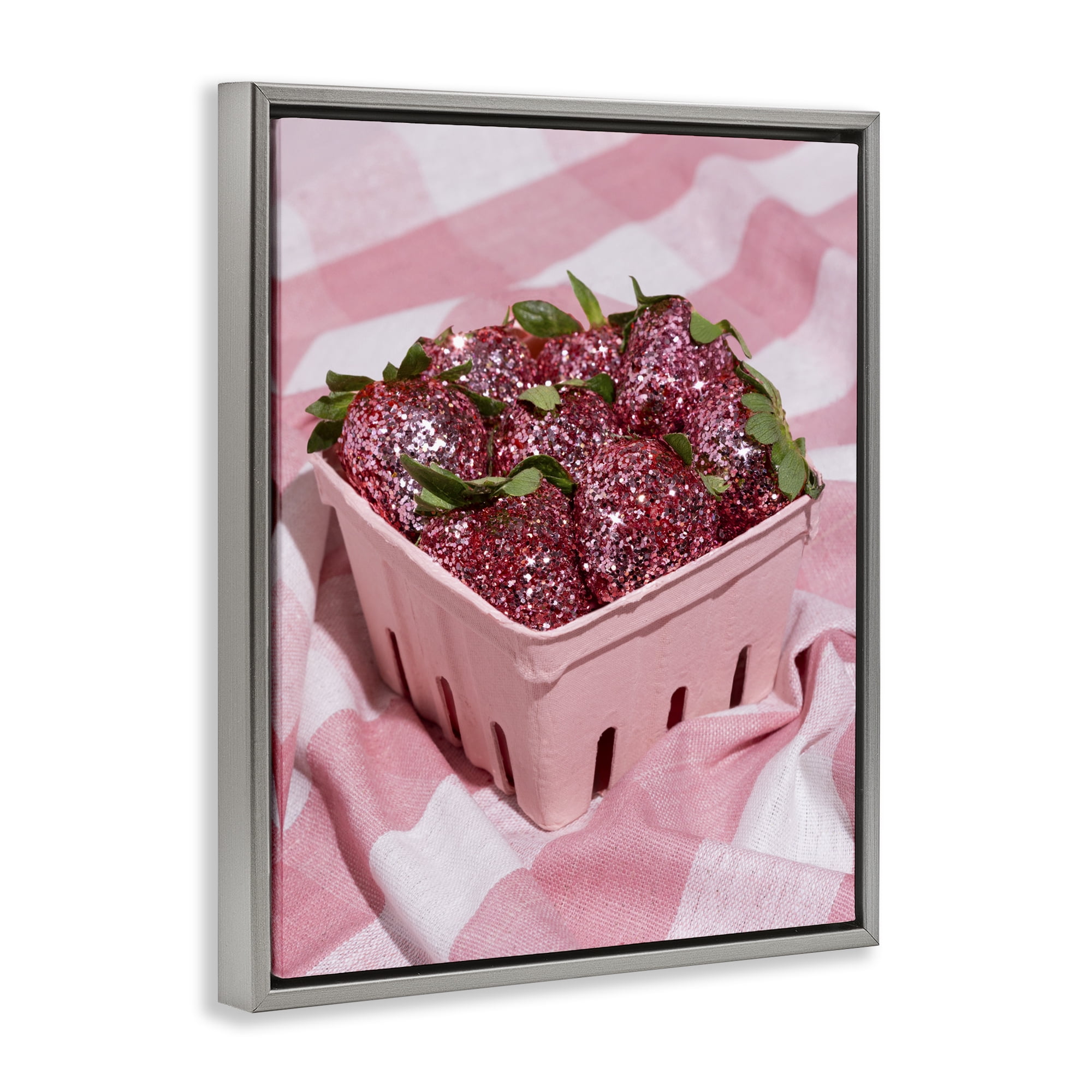 Stupell Industries Glam Glimmer Strawberries Gray Framed Floater Canvas Wall Art, design by LISH Creative