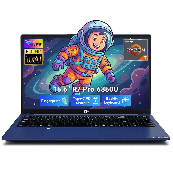 15.6" IPS FHD-Gaming-Laptop AMD Ryzen 7 Pro 6850U 32GB LPDDR5 RAM 2TB SSD (Beat i7-1360P, 8 Cores Up to 4.7GHz) AMD Radeon 680M GPU with 100W Type-C Backlit Keyboard Fingerprint Blue