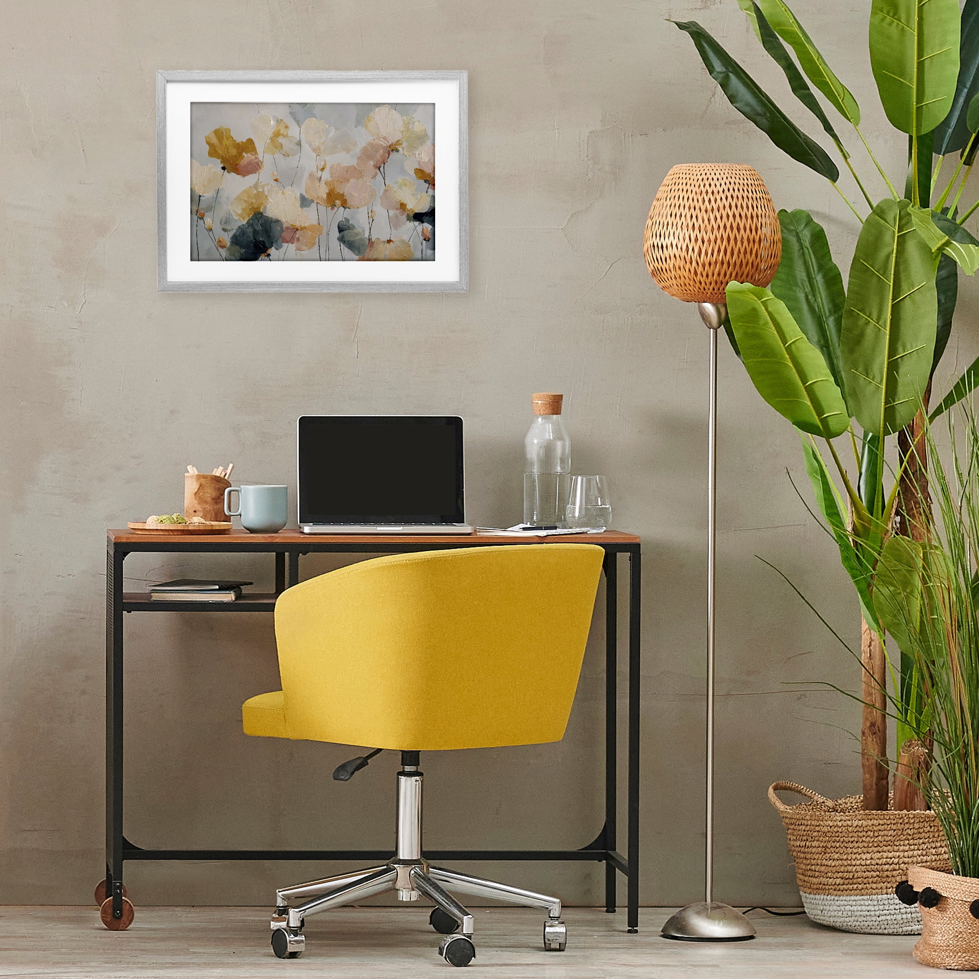 Stupell Industries Abstract Brushed Petals Gray Framed Print Under Glass, design by Jacky Ngan