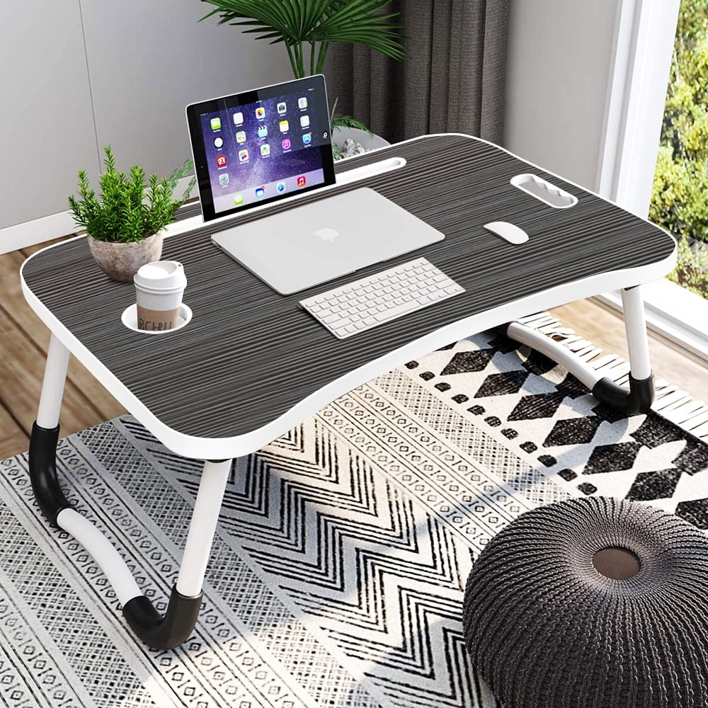 Pen & Phone Holder Bed Writing Desk with Cup Holder White Notebook Stand Reading Holder Foldable Sofa Breakfast Tray HOME BI Laptop Desk Portable Standing Desk 