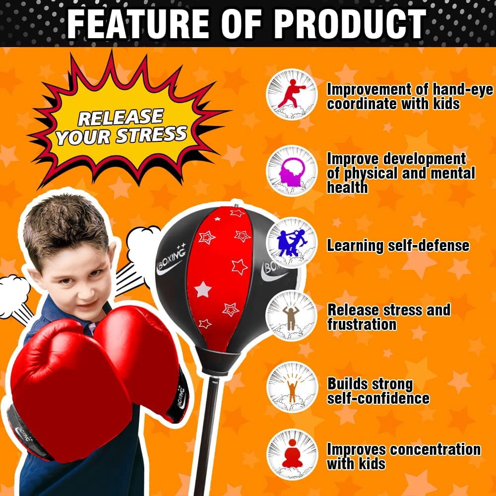 SUWU Punching Bag for Kids Incl Boxing Gloves | 6-12 Years Old Adjustable Kids Punching Bag with Stand | Boxing Bag Set Toy for Boys & Girls