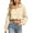 Beige, variant on Women Cropped Long Sleeve Sweatshirts Lapel Long Sleeve Quarter Zip Bubble Hem Casual Classic Pullover Tops