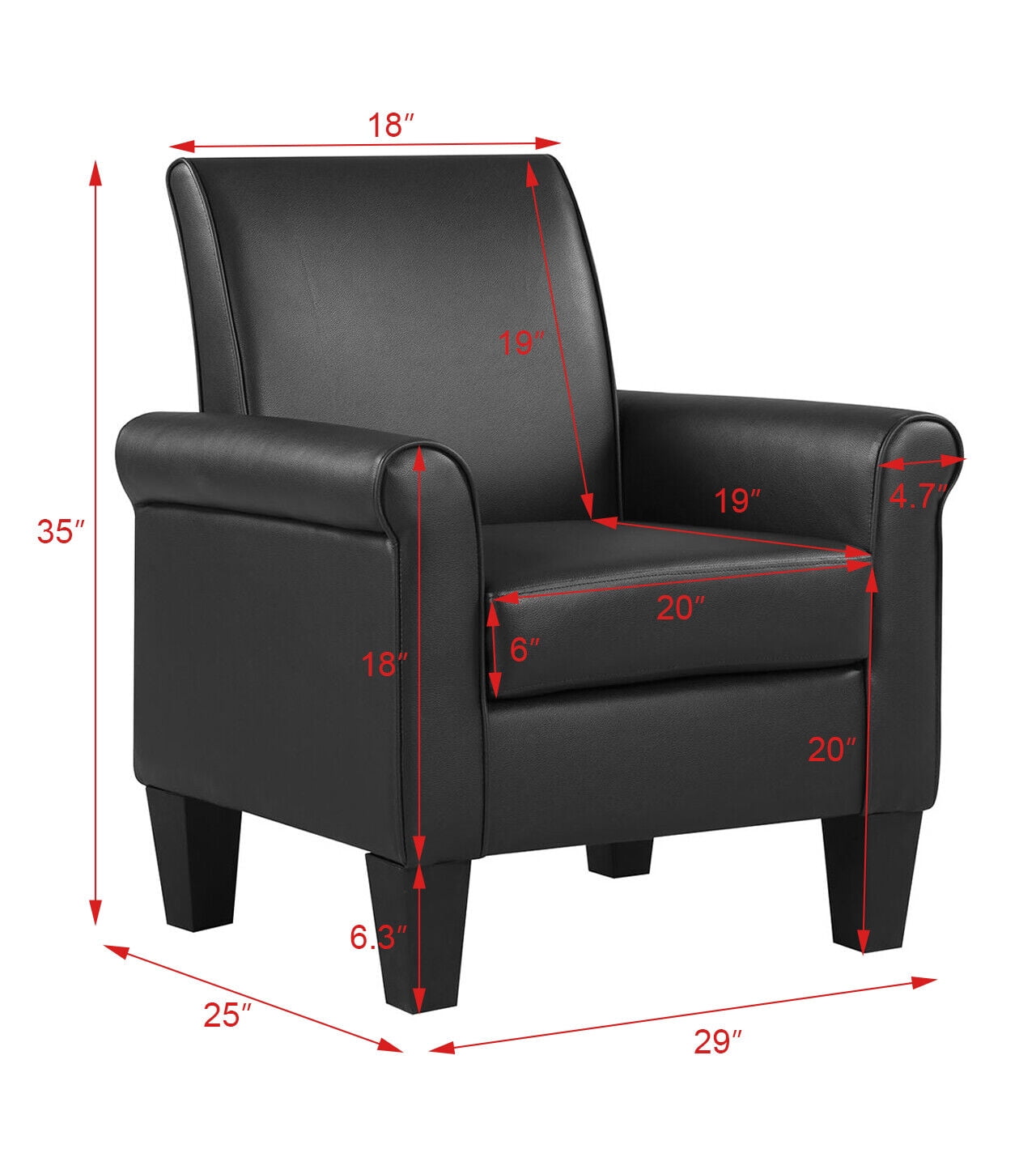 Lohoms Modern PU Faux Leather Accent Armchair Accent Arm Club Chair, Black