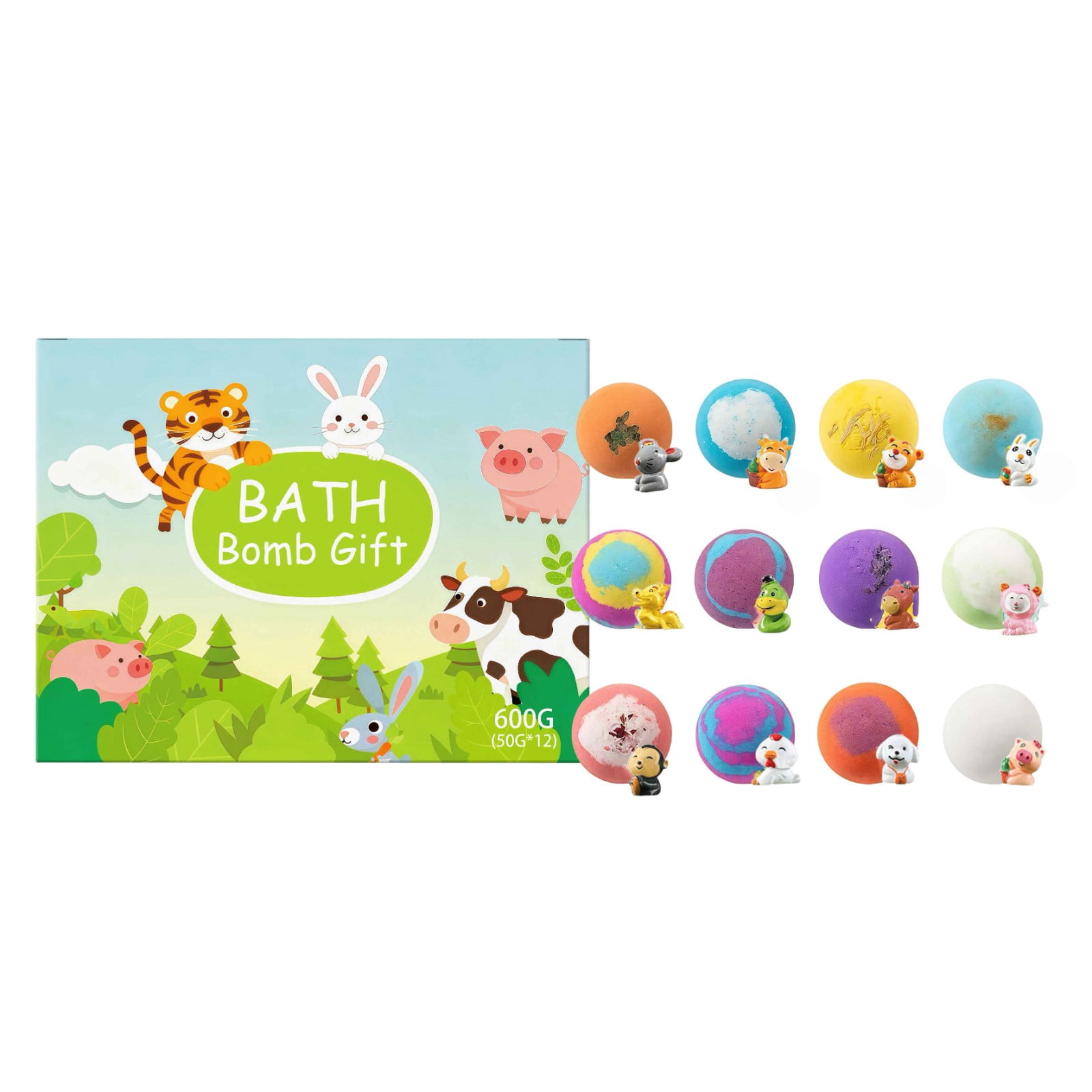 12PCs Bath Bombs with Mega Bubbles & Surprise Inside,Chinese Zodiac Animal Figure Ornament Inside,Fun Fizzing Baths Bomb,Perfect For Family Bathing Time