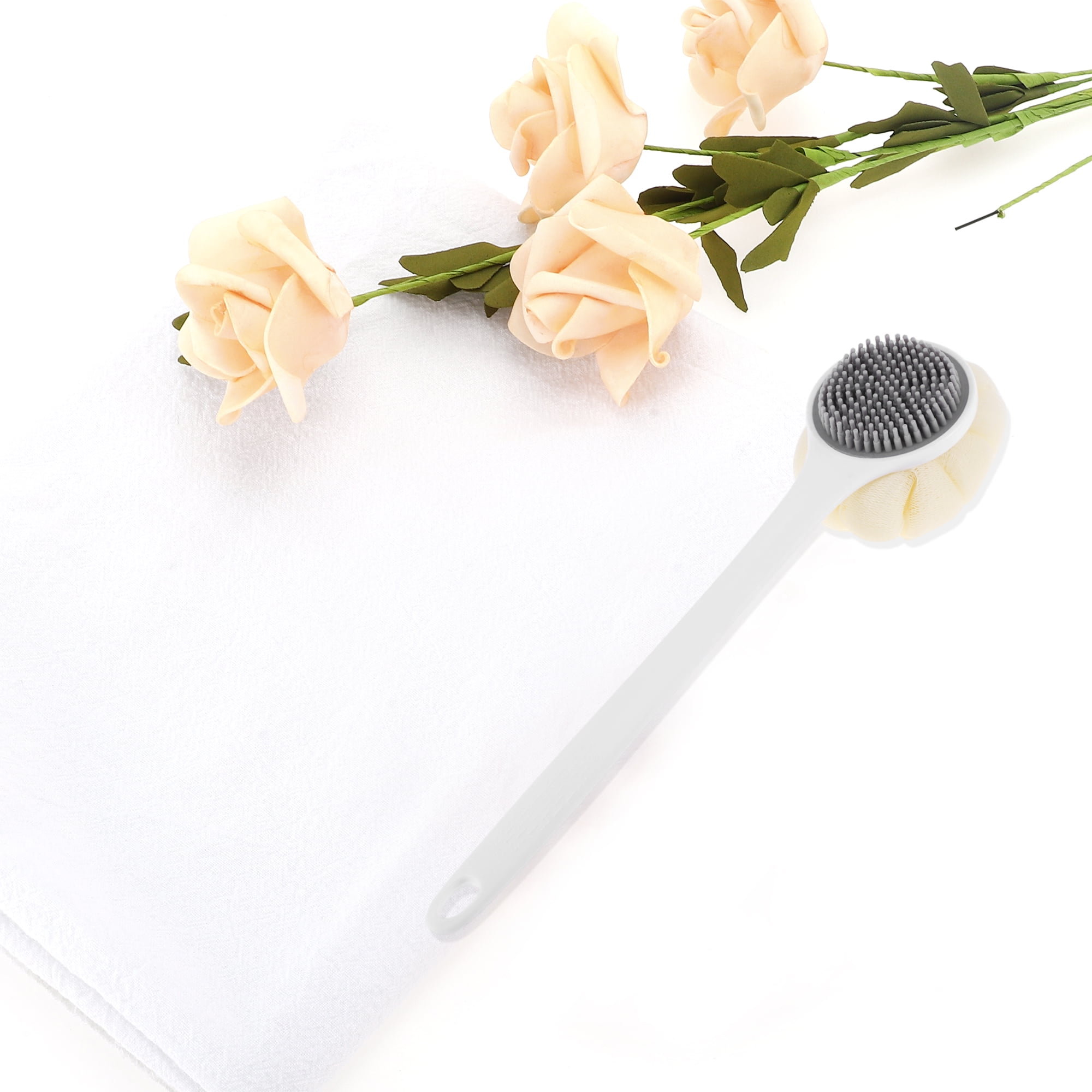 Unique Bargains 1pc Long Handle Bath Brush Body Scrubber for Bathroom White