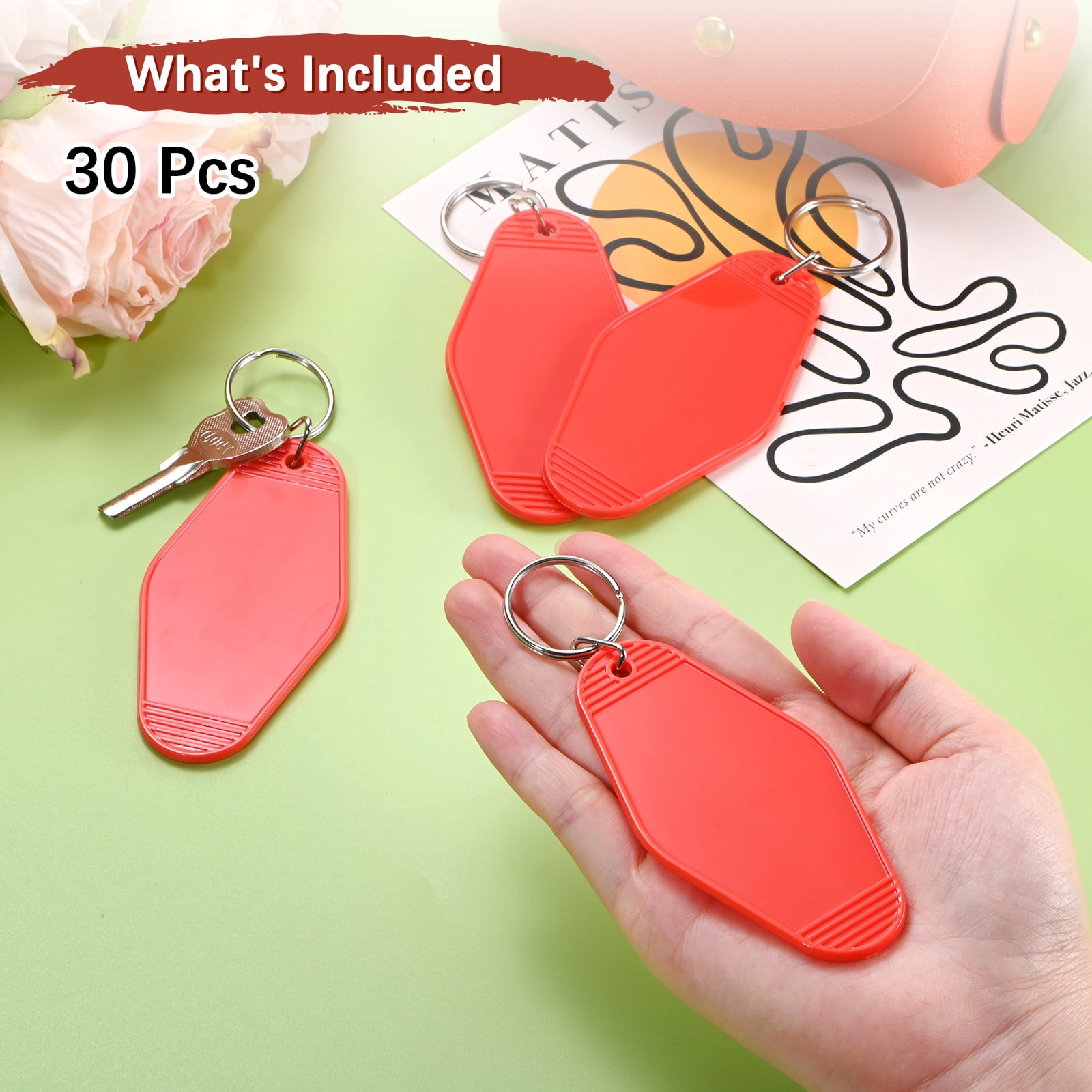 Blank Hotel Keychain Tags [30PCS] - Plastic Rhombus Blank Motel Keychain for Luggage Labels [Red] Vintage Key Tags
