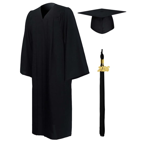 GraduationMall Matte Graduation Gown Cap Tassel Set 2026 for High School and Bachelor Black 51 (5'6"-5'8")