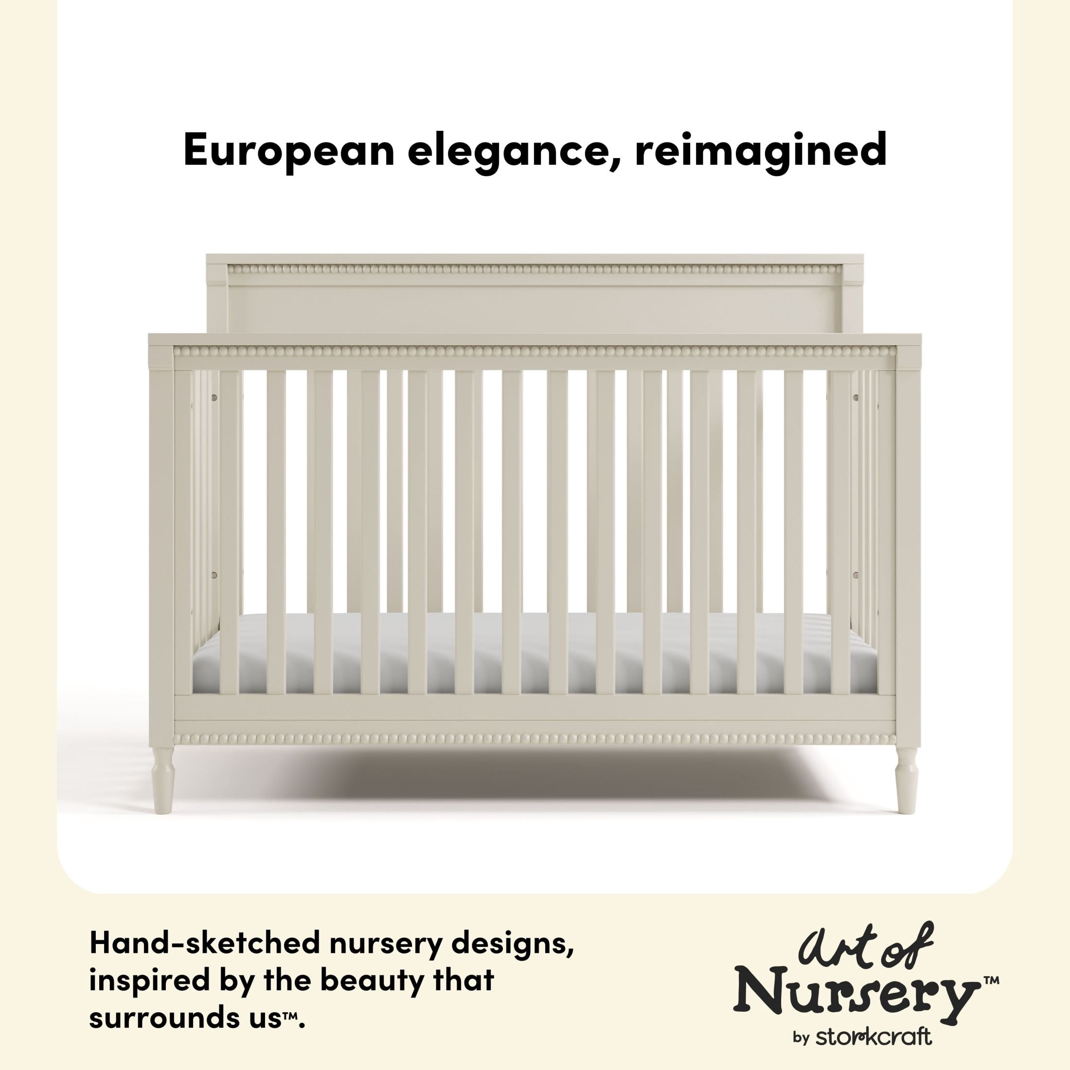 Storkcraft Valencia 5-in-1 Convertible Crib with Bonus Toddler Guardrail, Frosted Oat