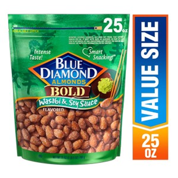 Blue Diamond Almonds, BOLD Flavored Wasabi & Soy Sauce Snack Nuts Perfect for Lunch, On-the-go, Healthy Options, 25oz Bag