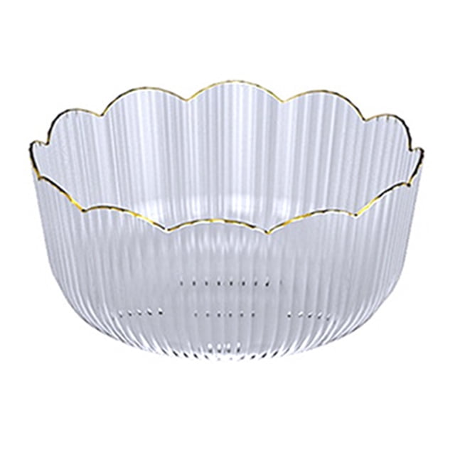 BUYISI Multifunctional Large Capacity Fruit Basin Transparent Plastic Fruit Bowl Stackable Salad Bowl Living Room Storage Fruit Tray white