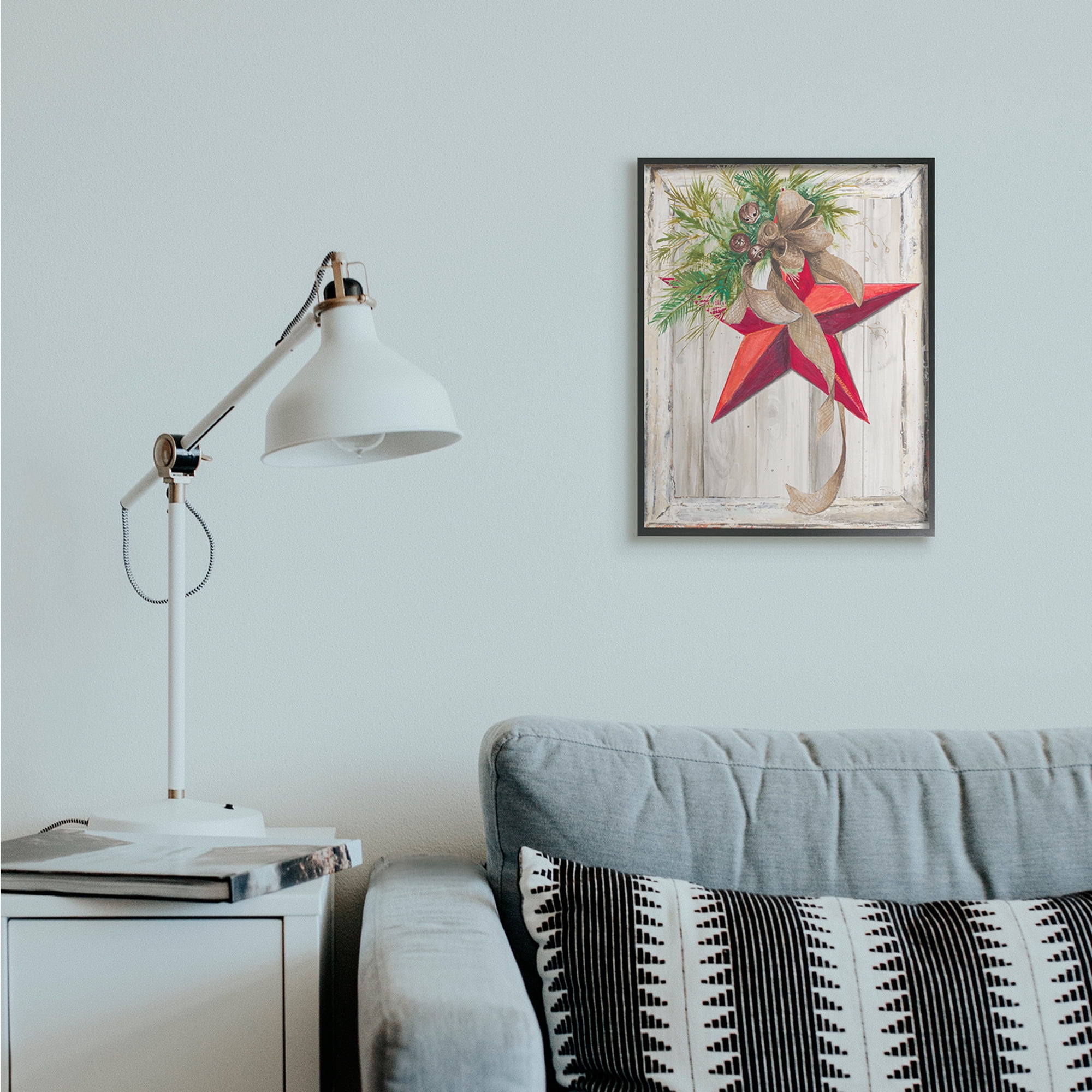 Stupell Industries Rustic Winter Red Star Barn Wood Holiday Painting Black Framed Art Print Wall Art, 16 x 20
