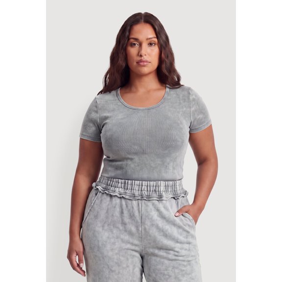 Women's Plus Size Acid Wash Short Sleeve Crop Top