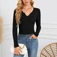 thumbnail image 4 of GEWSEY Women's Ribbed Fitted Long Sleeve Shirts Basic Notch V Neck T Shirts Layering Tee Tops (Black, XXL), 4 of 6