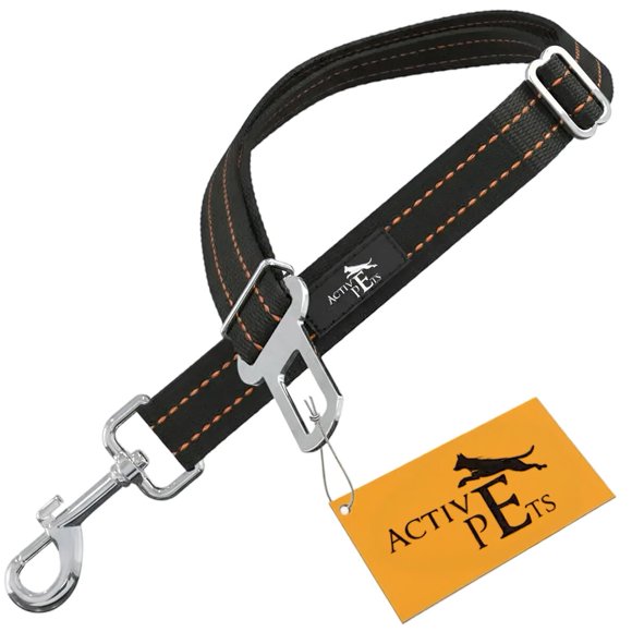 Active Pets Ceinture de Sécurité Orange pour Chiens, Se Fixe au Harnais et au Collier, Système de Retenue de Voyage Réglable 18 Pouces - 24 Pouces pour Petits et Grands Chiots, Fournitures et Accessoires Essentiels pour la Sécurité et le Confort