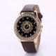 thumbnail image 2 of Reloj de cuarzo con banda de cuero de PU a la moda, reloj femenino con diamantes de imitación y esfera redonda grande (marrón), 2 of 5
