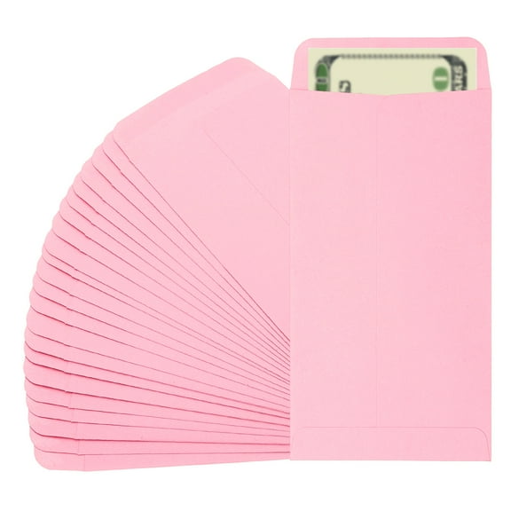Uxcell Money Envelope, 25 Pcs 6.5" x 3.5" Cash Holder for Checks Coins, Pink