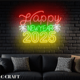 CCRAFT Happy New Year 2025 Neon Led Light for Store Shop Wall Art