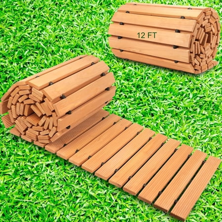 Wooden Garden Pathway12ft Roll Out Wooden Pathway Garden Walkways Cedar Walkway Weather-Resistant UV Protected Roll Up Wood Road Floor for Outdoor Garden,Boardwalks,Wedding Party