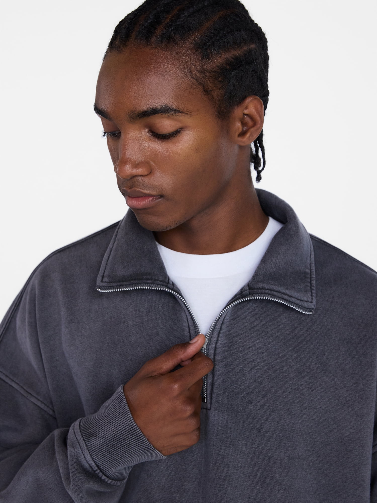 No Boundaries Boxy Fit Quarter Zip Fleece Sweatshirt with Long Sleeves, Men's XS-4XLT