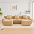 thumbnail image 4 of U-shaped Soft Teddy Fabric Boneless Sofa, Assembly Chaise, No Assembly Required Curved Armrest, Anti-Slip Design 32D High Density Sponge Streamlined Design, Fits Living Rooms Reading Nook (Camel), 4 of 11