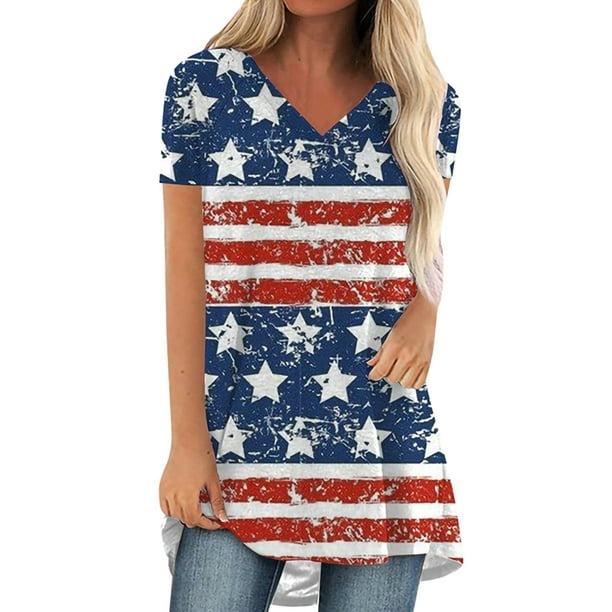 Niuer American Flag T-Shirt for Women Star Stripe 4th of July Tee Top ...
