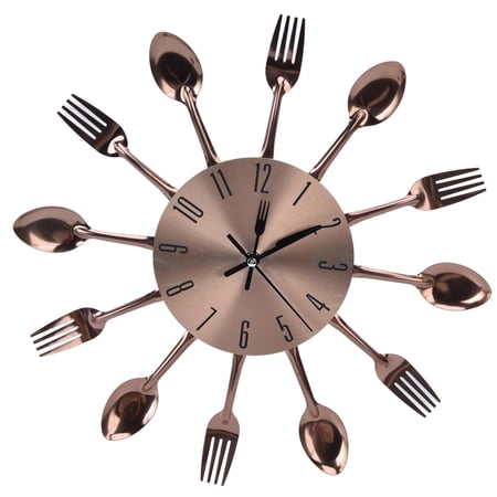 YAHHU 12.6” Stainless Steel Kitchen Wall Clock with Spoon & Fork Design – Multipurpose Home & Office Decor, Battery‑Free