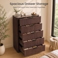 thumbnail image 2 of Hvoonc 5 Drawer Dressers for Bedroom, 46" Tall Chest of Drawers with Faux Marble Top for Living Room Storage, Walnut Brown, 2 of 7