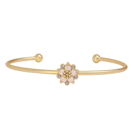 White Gold Pink Tourmaline Bracelet - Isla Simone 14K Gold Plated Pink Water Opal Flower Bangle Bracelet, Made with Swarovski Crystals