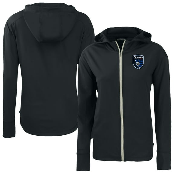 Women's-Cutter & Buck  Black San Jose Earthquakes Daybreak Eco Recycled Full-Zip Hoodie
