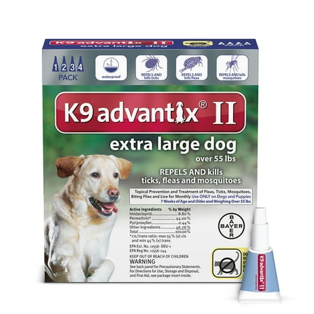 K9 Advantix II Flea and Tick Treatment for Extra Large Dogs, 4 Monthly Treatments
