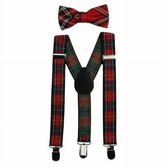 NEW Red Plaid Kids Baby Suspenders and Bow Tie Set Elastic Adjustable - New with box/tags