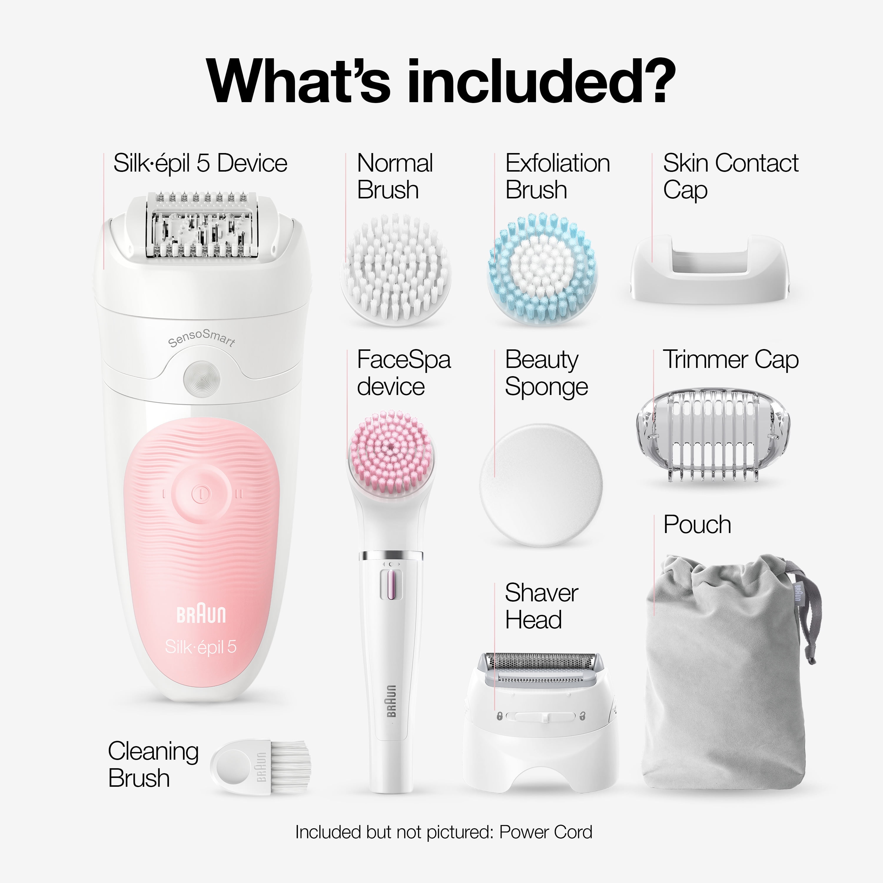 Braun Silk-epil Beauty Set 5 5-895 Starter 5-in-1 Cordless Wet & Dry Hair Removal - Epilator, Shaver, Cleansing & Exfoliation Kit for Face & Body