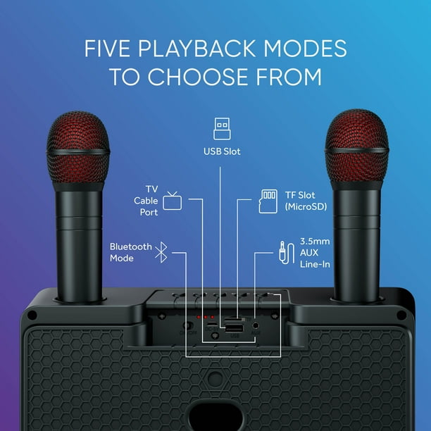 Mini machine à karaoké avec 2 microphones sans fil pour les enfants adultes,  haut-parleur Bluetooth portable cadeau pour les jouets pour filles