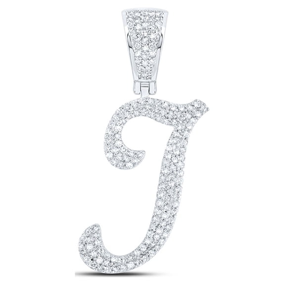 10kt White Gold Mens Round Diamond I Initial Letter Charm Pendant 5/8 Cttw