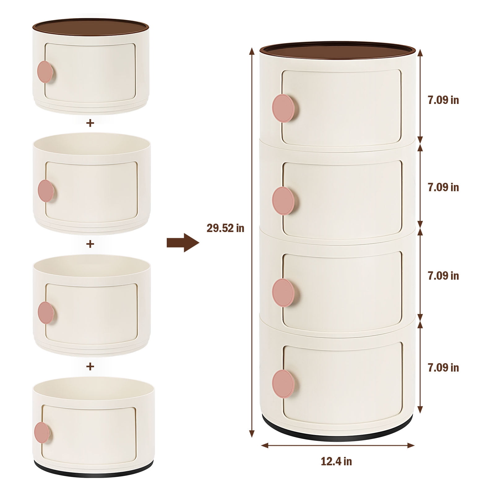 4 Drawer Sliding Barrel Modern Bedroom Nightstand, Beige