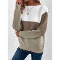 thumbnail image 4 of Suéter Informal de Cuello Redondo, Acanalado, de Punto con Bloques de Color, Hombros Caídos y Larga para Mujer, Otoño e Invierno. Marrón XXL, 4 of 9