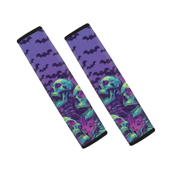 Chririnla Purple Bat Skull Pouch Seatbelt Covers 2 PCS Car Seat Belt Pads Easy Magic Tape Breathable Suitable for Van Auto