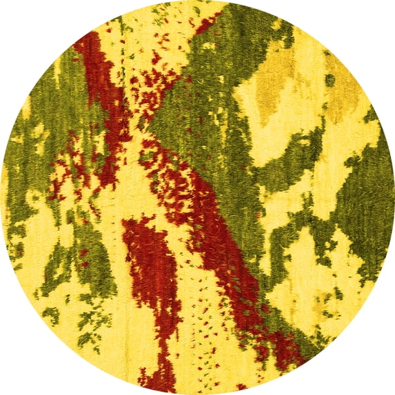 Ahgly Company Machine Washable Indoor Round Abstract Yellow Modern Area Rugs, 5' Round