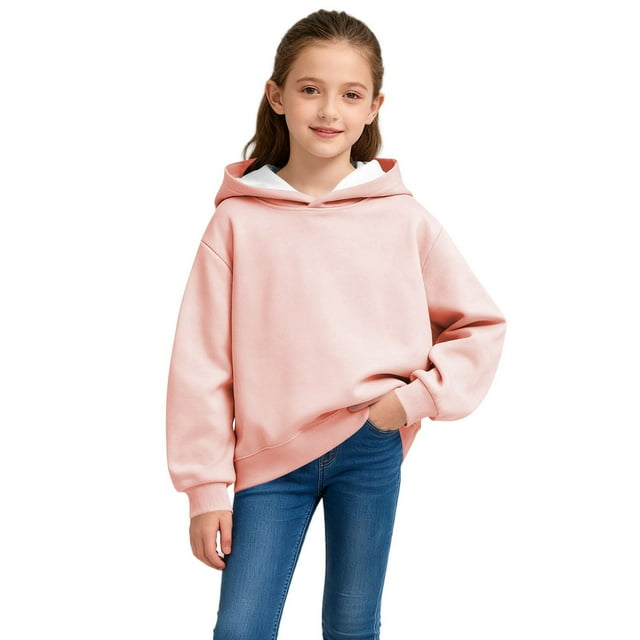 Blusa con capucha de manga larga para niñas y niños, primavera y otoño, sudadera con capucha de manga larga de color liso, top versátil de moda, abrigo con capucha para hombres y mujeres, sudadera con