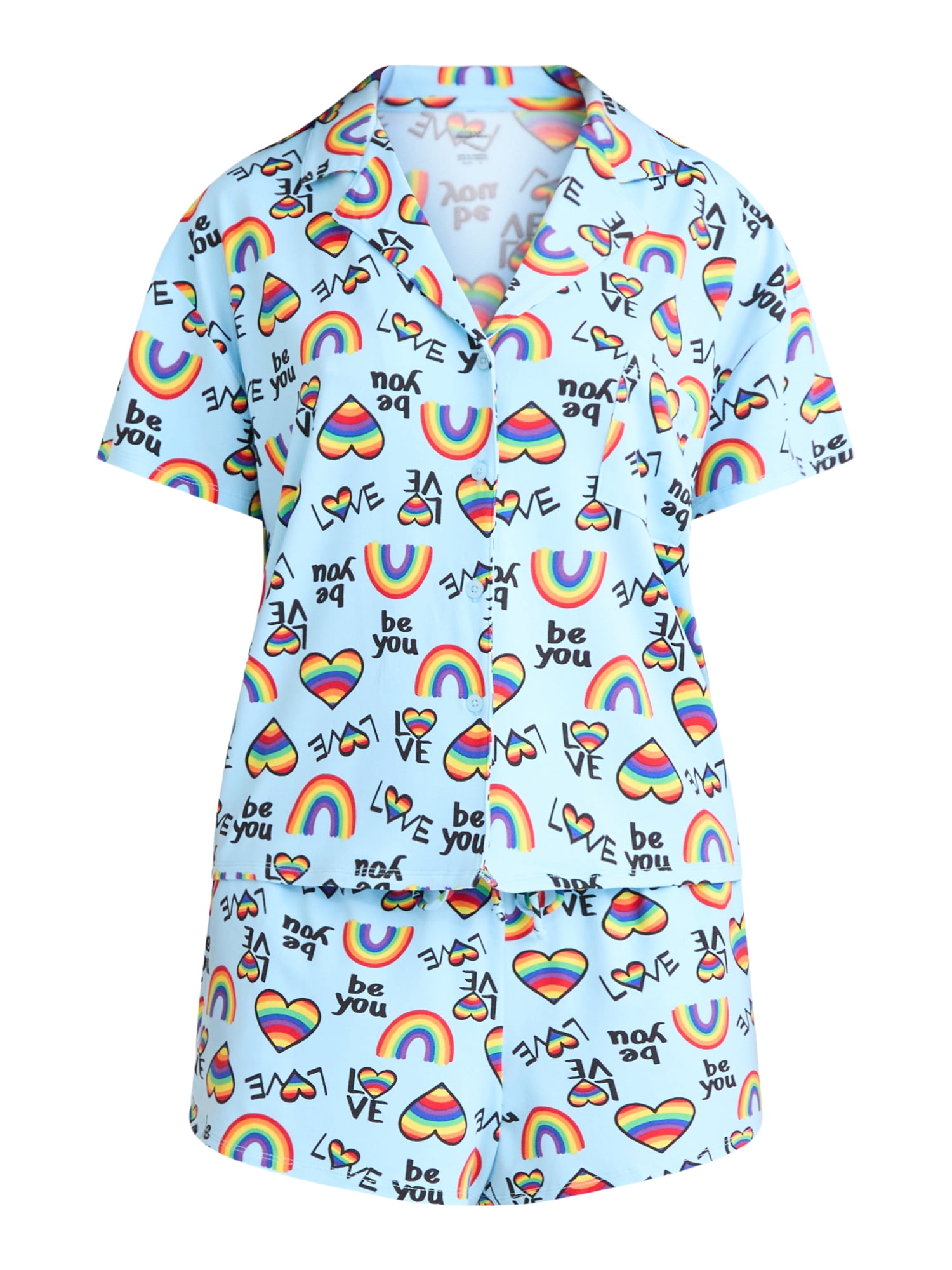 Way to Celebrate Women's Pride Notch Collar Top and Shorts Pajama Set, 2-Piece, Sizes XS-3X