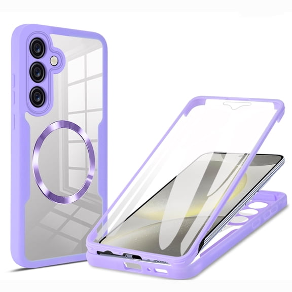 for Samsung Galaxy A26 5G Clear Case with Built-in Screen Protector Film, Compatible with Mag-Safe, Military-Grade Protection Yellowing Resistant, Shockproof Magnetic Full Phone Case, Purple