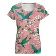 thumbnail image 5 of Hummingbird Floral Coral Women's Blouse Short Sleeve Women's Top T-Shirt Spring Summer Clothes, 5 of 7