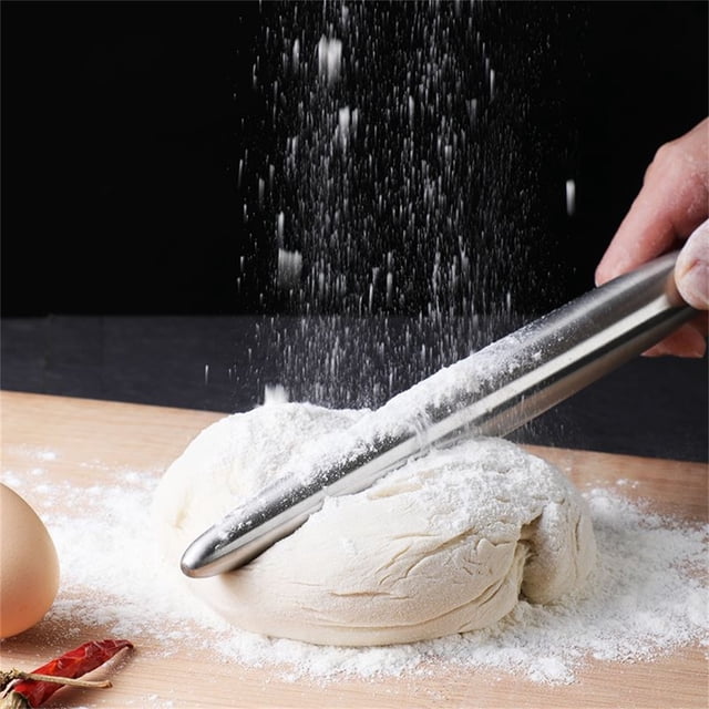 Stainless Steel Rolling Pin For Baking Fudge, Pizza, Pies, Pastries, Pasta, Dough, Cookies