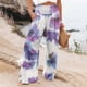 thumbnail image 1 of ICHUANYI Clearance Women Casual Printing Pockets Elastic Waist Comfortable Straight Loose Pants(Purple, S) ICHUANYI WER2023080702258, 1 of 5