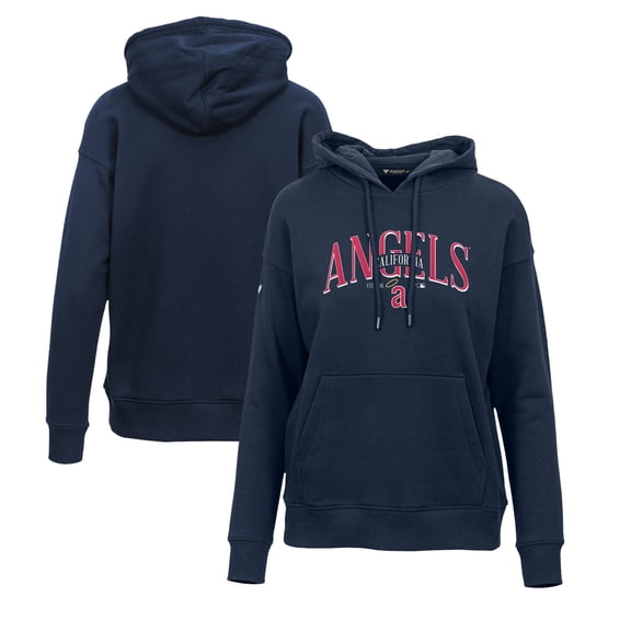 Women's Levelwear Navy Los Angeles Angels Adorn Cooperstown Collection Retro Spellout Pullover Hoodie