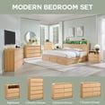 thumbnail image 6 of 25 Tall Modern Nightstand with Charging 23.6 Wide Wood Bedside Table 2 Storage Drawers Large Mid Century End Table for Bedroom and Living Room Curved Profile Natural Oak, 6 of 6