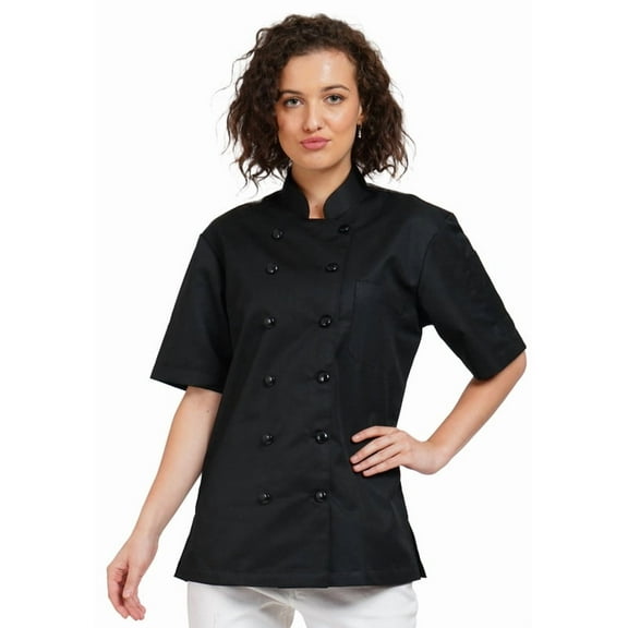 Women's short Sleeve New Design Professional Chef Coat Jacket Black & White Uniform for Food Service, Caterers and Culinary