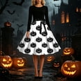 thumbnail image 4 of Edvintorg A Line Dresses for Women Halloween Printed Crew Neck Long Sleeve Casual Maxi Dress Clothes Women S-2XL White, 4 of 6