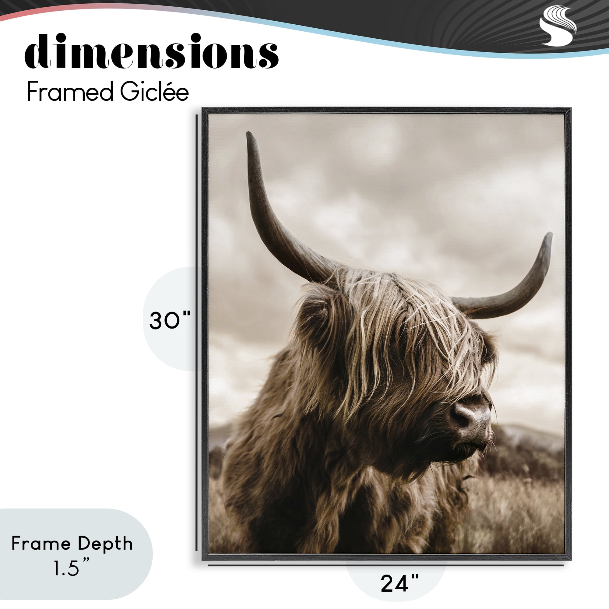 Stupell Industries Highland Cow on Windswept Moor Black Framed Giclee Art, design by CAD Designs