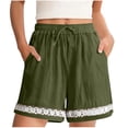 thumbnail image 2 of Bloomae Womens Linen Shorts Summer Casual Loose Drawstring Elastic Waist Beach Vacation Comfy Shorts Lightweight Lace Floral Crochet Eyelet Trim Boho Short Pants with Pockets Green S, 2 of 10